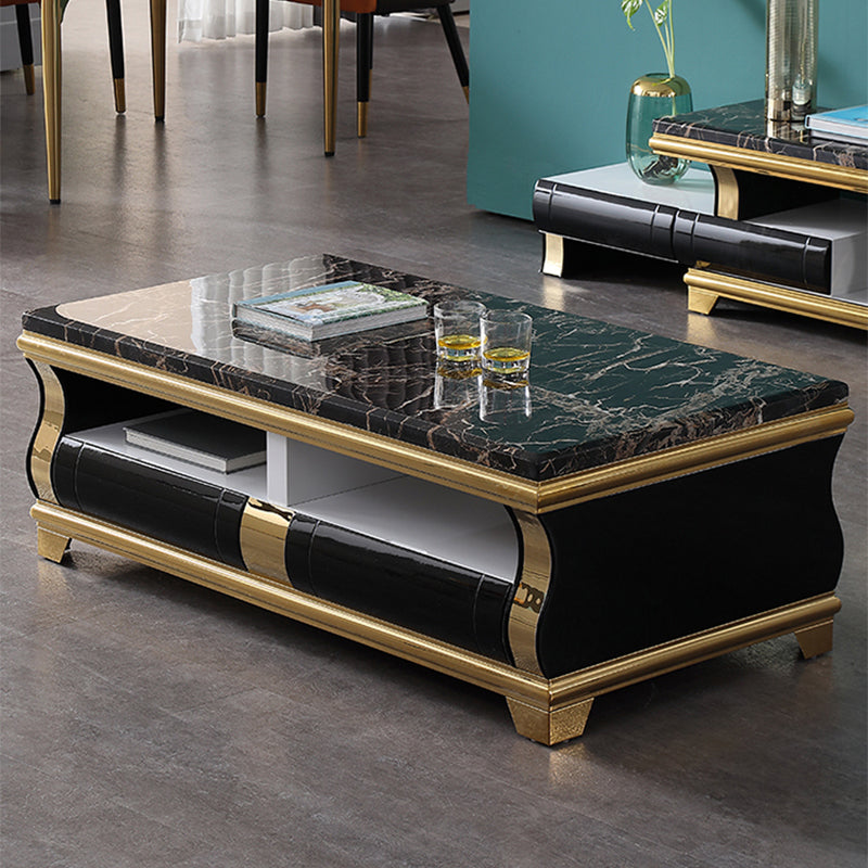 Marble Coffee or End Table with Storage Drawers Rectangle Block
