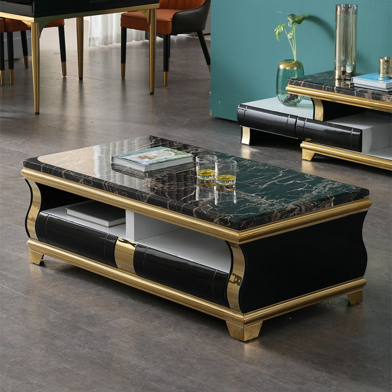 Marble Coffee or End Table with Storage Drawers Rectangle Block