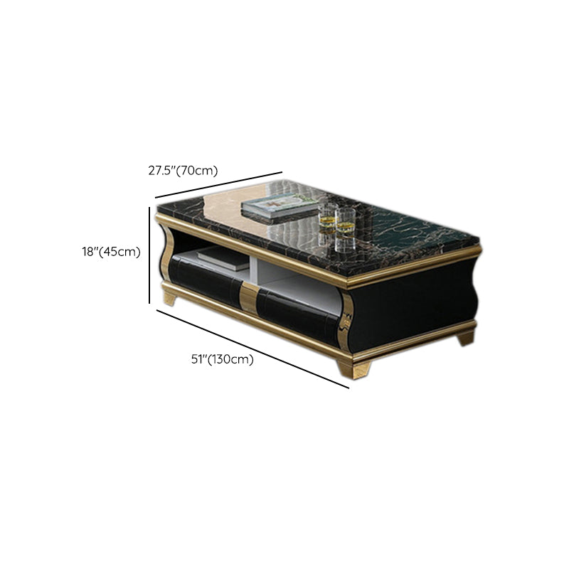 Marble Coffee or End Table with Storage Drawers Rectangle Block
