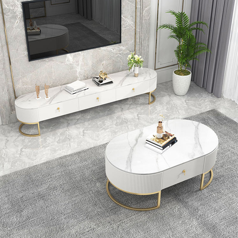 Slate Top Coffee or End Table with Storage Drawers Oval Frame