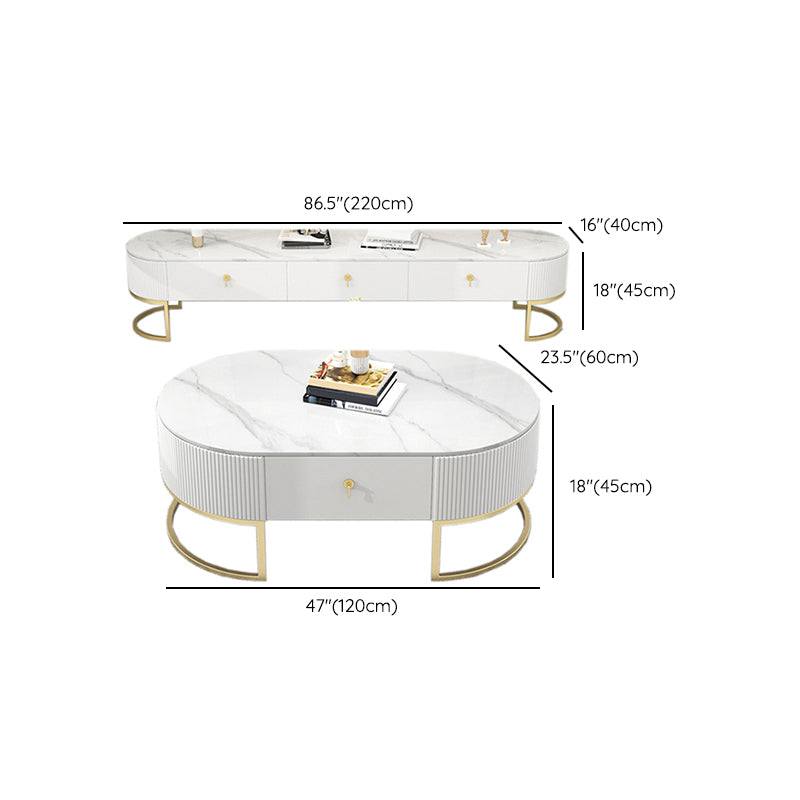 Slate Top Coffee or End Table with Storage Drawers Oval Frame