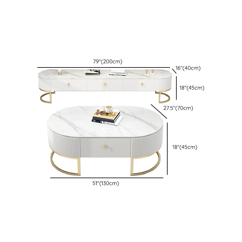 Slate Top Coffee or End Table with Storage Drawers Oval Frame