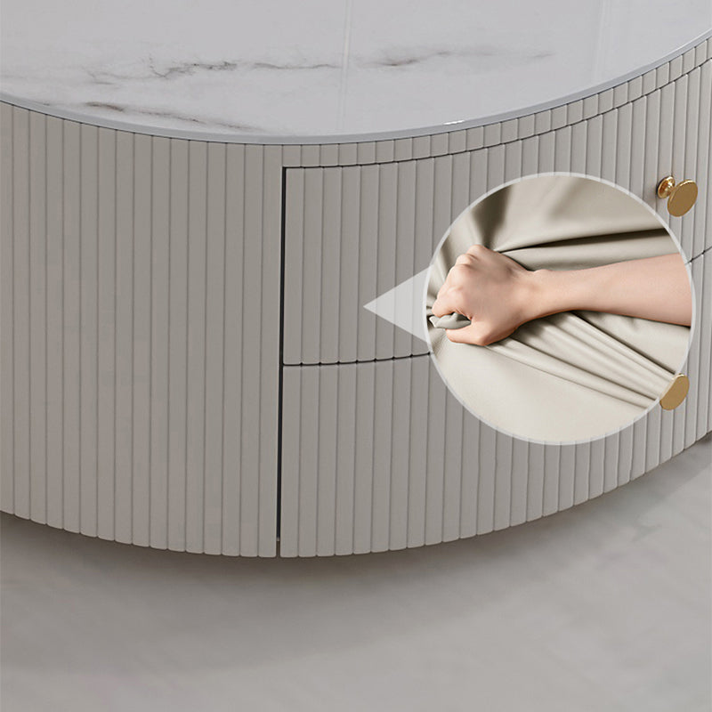Frame Coffee Cocktail Table with Storage Drawers Round Slate Top