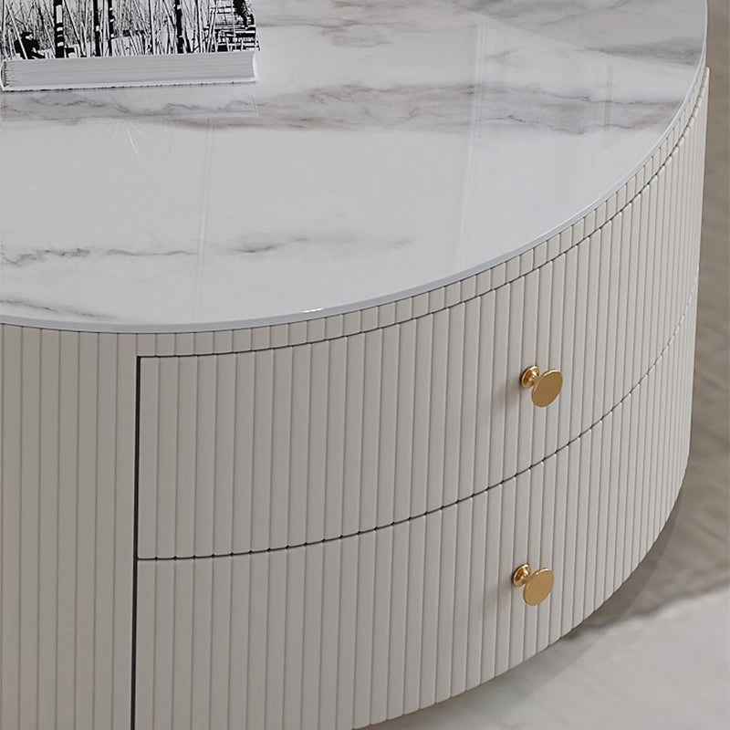 Frame Coffee Cocktail Table with Storage Drawers Round Slate Top