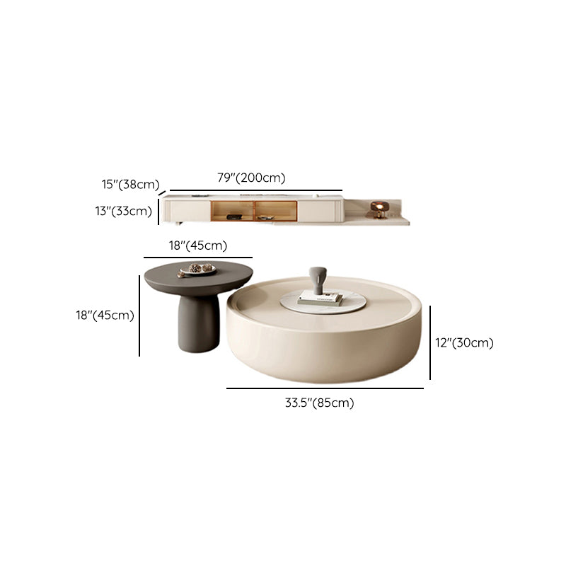 Drum Coffee Cocktail Table with Storage Drawers Round Slate Top