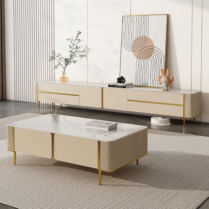 Slate Top Coffee Table with Storage Drawers and 4 Legs Rectangle