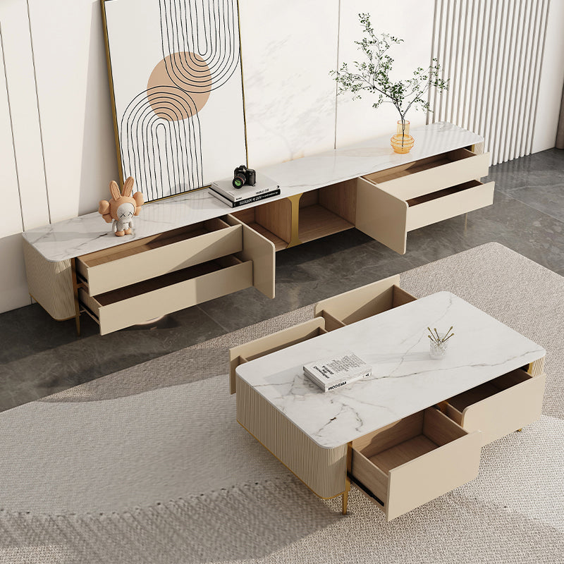 Slate Top Coffee Table with Storage Drawers and 4 Legs Rectangle