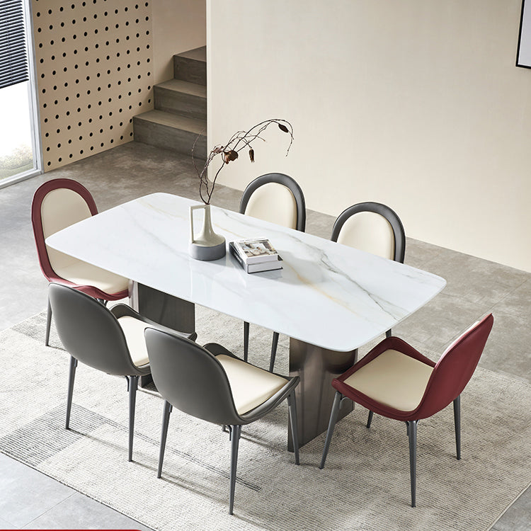 Simplicity Style Rectangle Stone Fixed Dinner Table with Double Pedestal