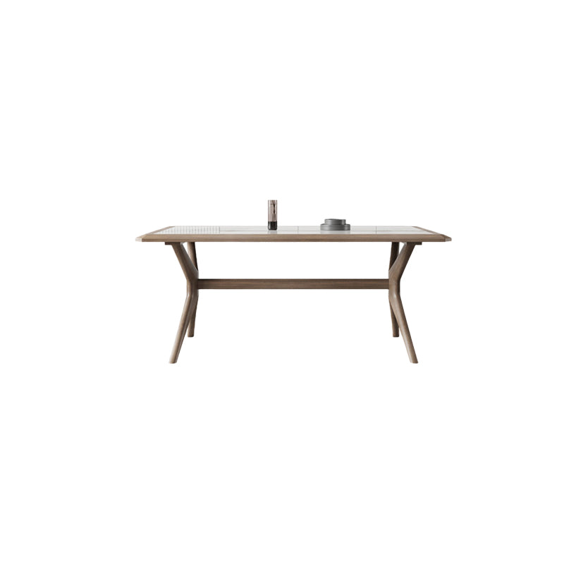 Modern Rectangular Stone Top Dining Table with Solid Wood Legs for Living Room