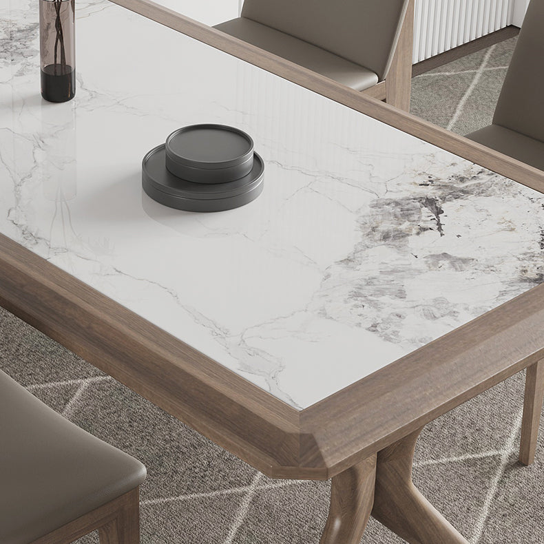 Modern Rectangular Stone Top Dining Table with Solid Wood Legs for Living Room