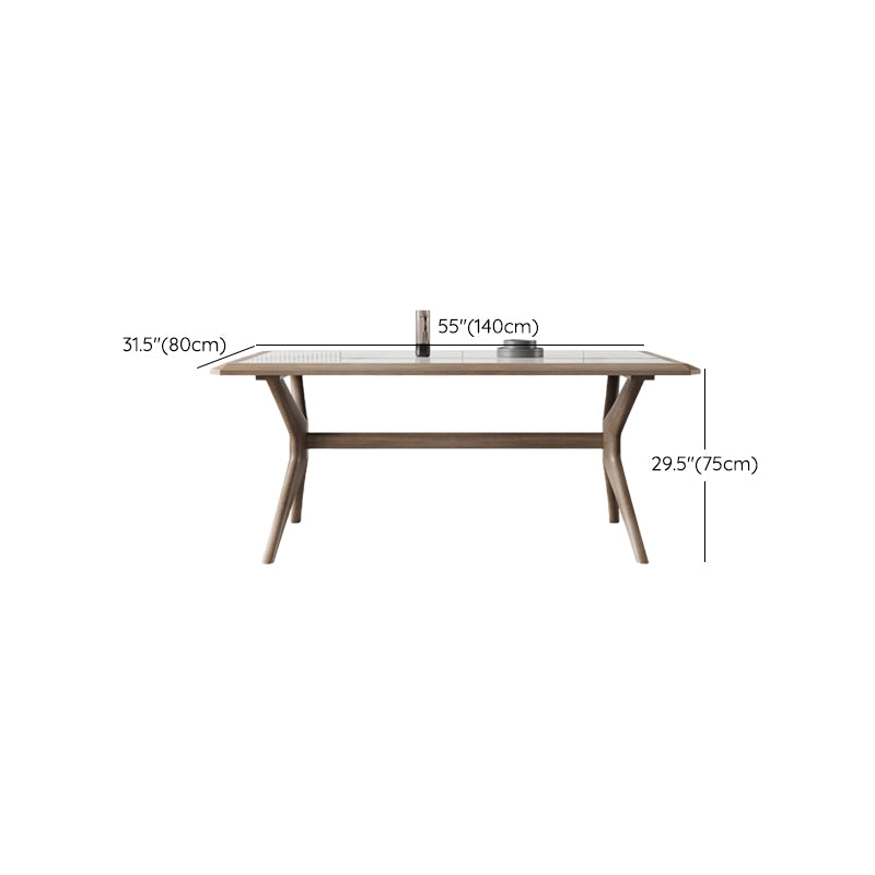 Modern Rectangular Stone Top Dining Table with Solid Wood Legs for Living Room