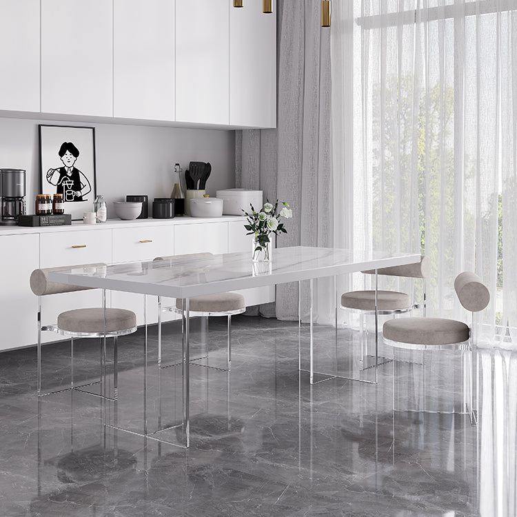Modern Rectangular Stone Top Dining Table with Acrylic Legs for Living Room
