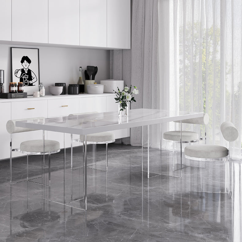 Modern Rectangular Stone Top Dining Table with Acrylic Legs for Living Room