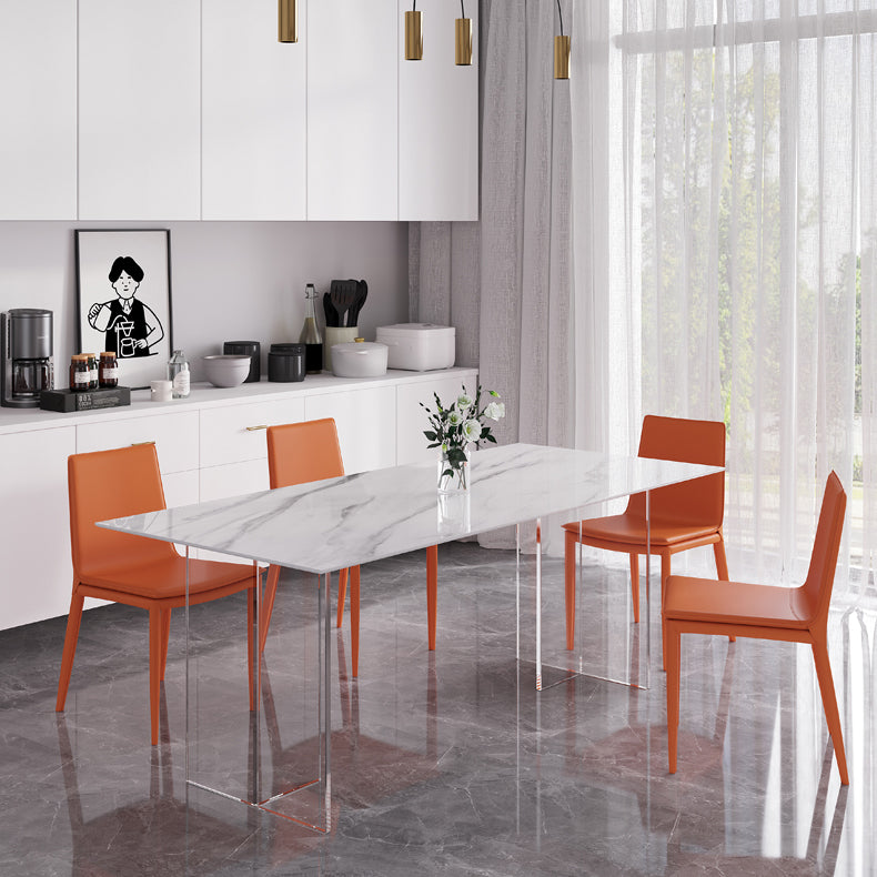 Modern Rectangular Stone Top Dining Table with Acrylic Legs for Living Room
