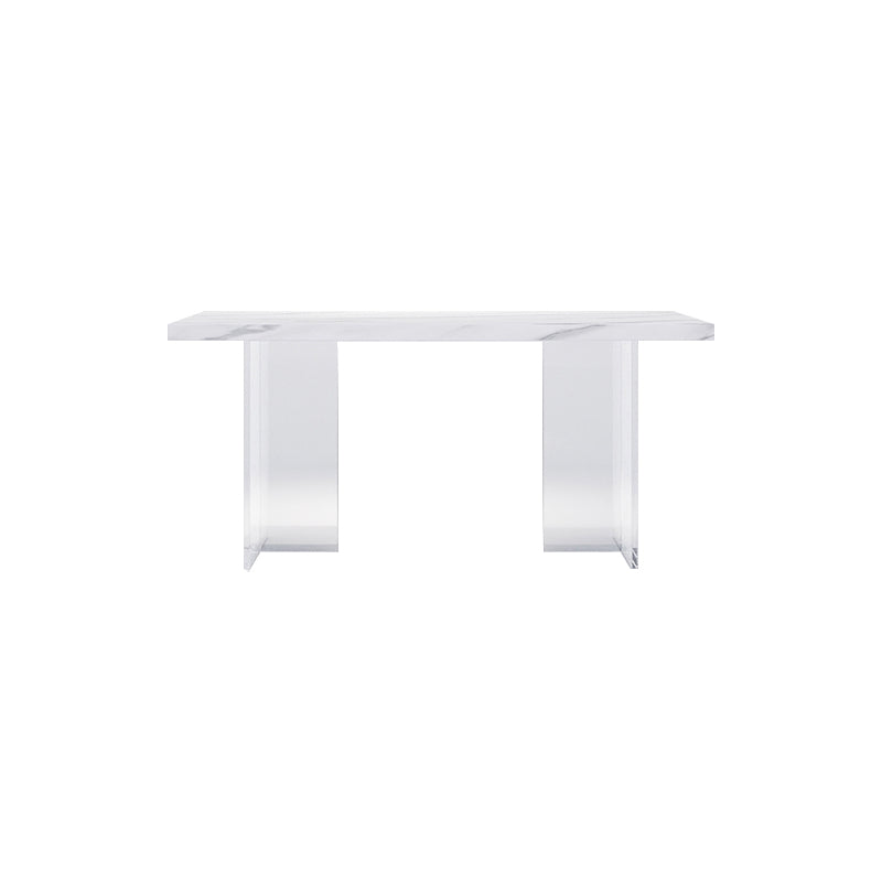 Modern Rectangular Stone Top Dining Table with Acrylic Legs for Living Room