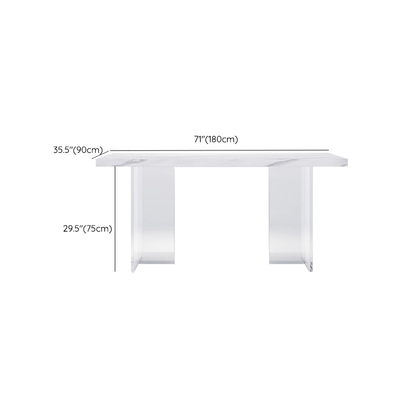 Modern Rectangular Stone Top Dining Table with Acrylic Legs for Living Room