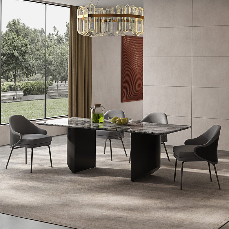 Simplicity Style Rectangle Marble Fixed Dinner Table with Double Pedestal
