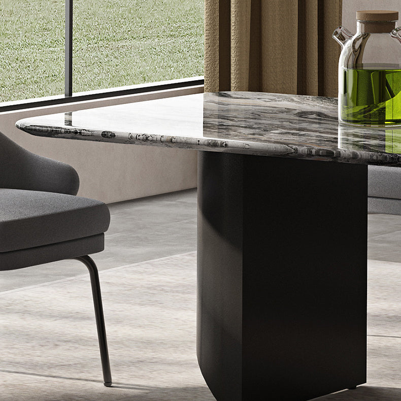 Simplicity Style Rectangle Marble Fixed Dinner Table with Double Pedestal