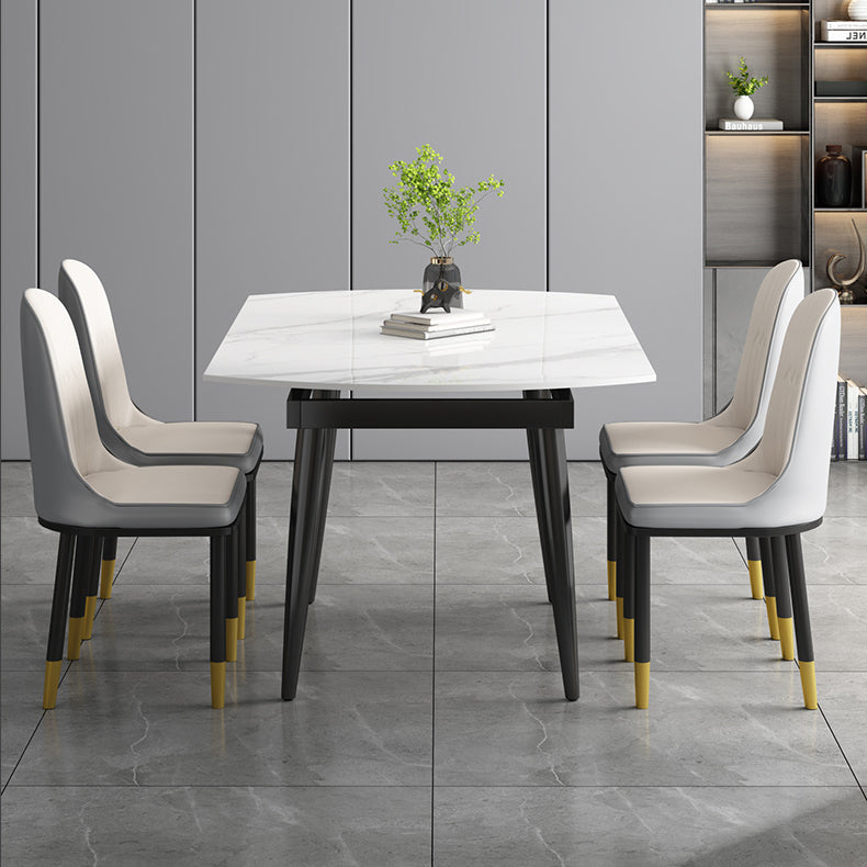 Round Dining Table White Stone Table Top with Black Metal Legs