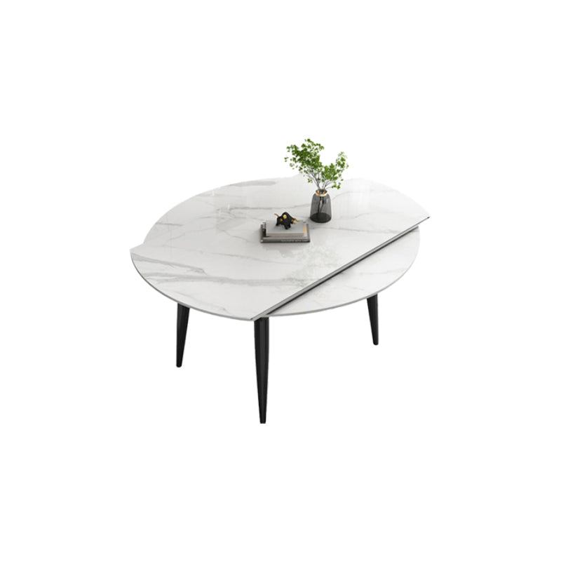 Round Dining Table White Stone Table Top with Black Metal Legs
