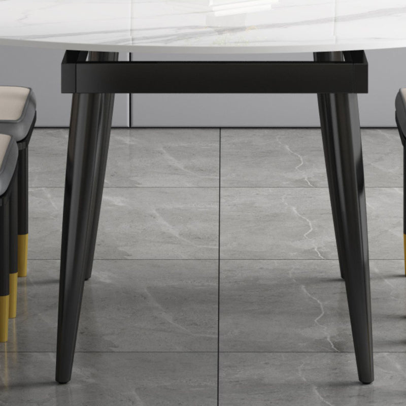 Round Dining Table White Stone Table Top with Black Metal Legs