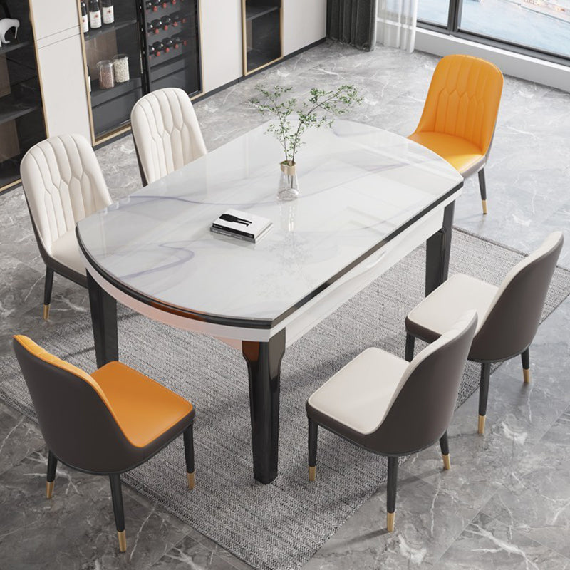 Modern Style Stone Set of 7 Round Shape Dining Furniture Set