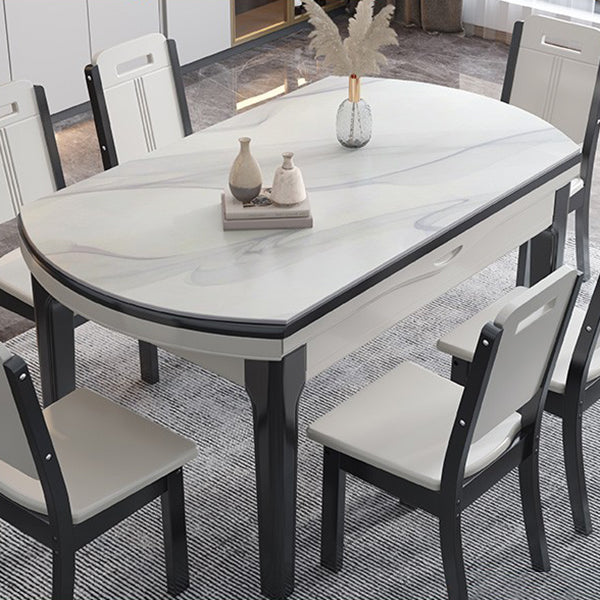 Modern Style Stone Set of 7 Round Shape Dining Furniture Set