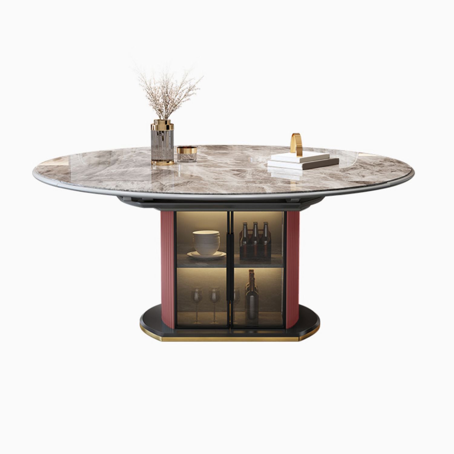 5/7 Pcs Contemporary Stone Round Shape Dinette Table with Upholstered Chair