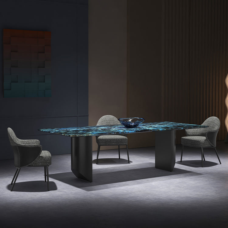 Contemporary Style Rectangle Marble Dinner Table with Double Pedestal