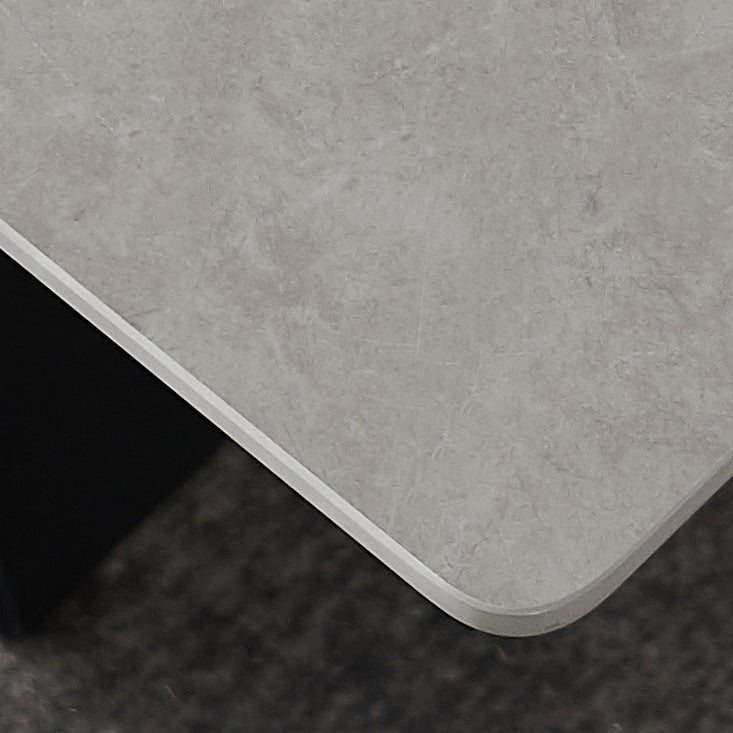 Rectangular Dining Table Modern Grey Stone Table Top with Black Metal Base