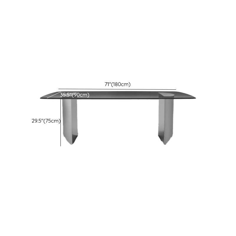 Modern Style Rectangle Glass Dinner Table with Double Pedestal