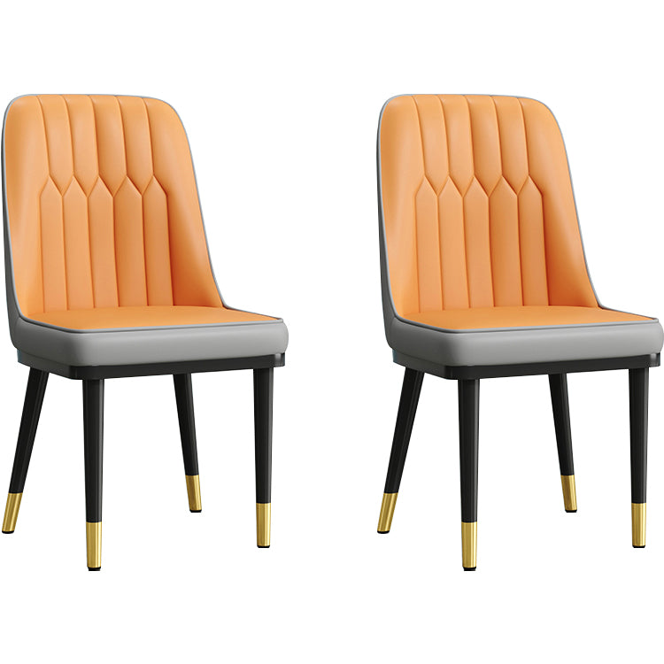 Modern Style Dining Chair Leather Parsons Side Chair with Metal Base