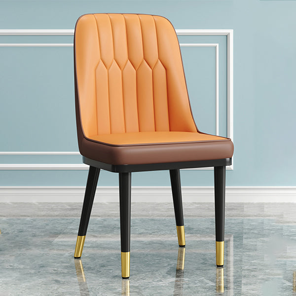 Modern Style Dining Chair Leather Parsons Side Chair with Metal Base