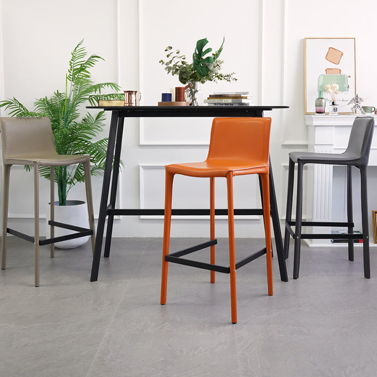 Modern Armless Faux Leather Low Back Bar Stools with Metal Base