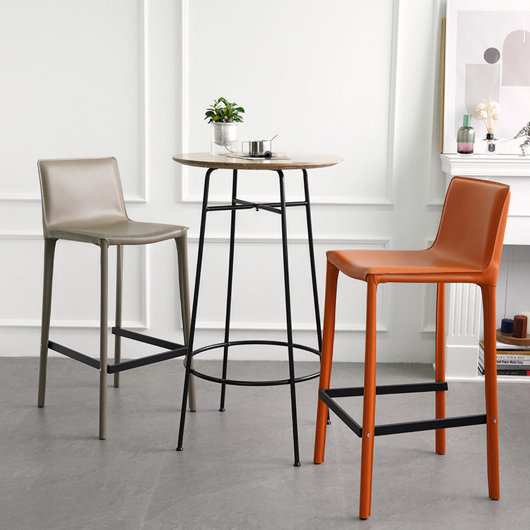 Modern Armless Faux Leather Low Back Bar Stools with Metal Base