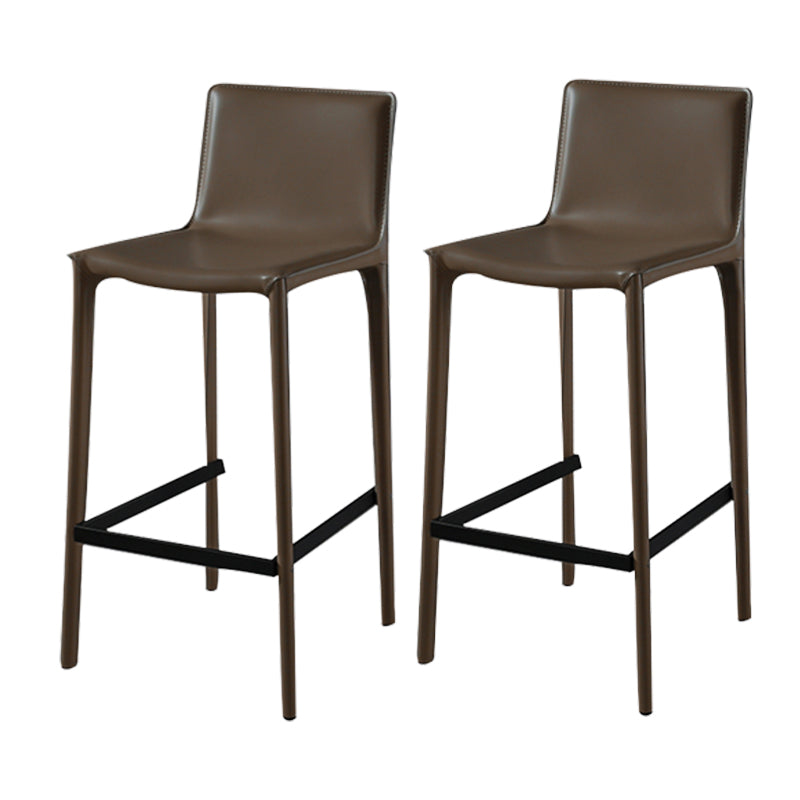 Modern Armless Faux Leather Low Back Bar Stools with Metal Base