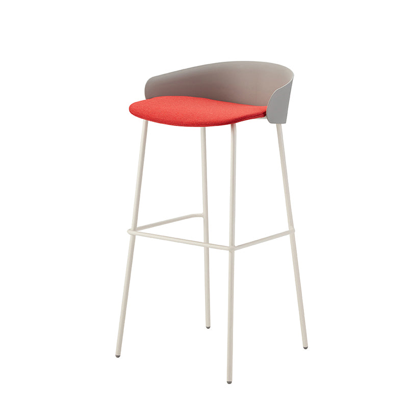 Contemporary Bucket Low Back Armless Bar Stools with White Metal Base