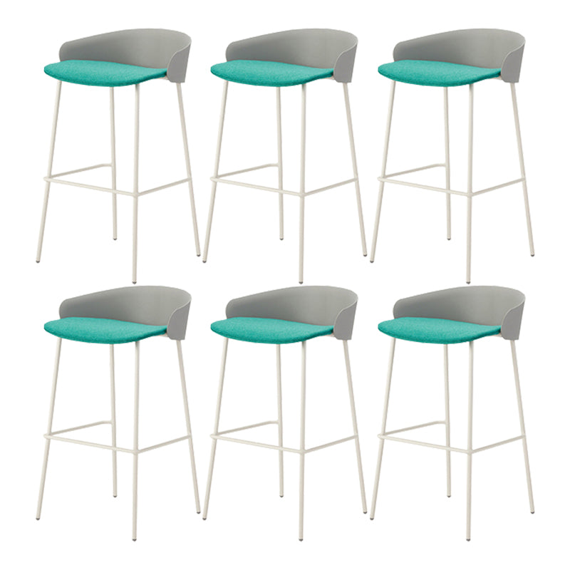 Contemporary Bucket Low Back Armless Bar Stools with White Metal Base