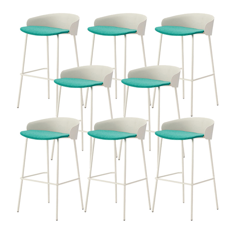Contemporary Bucket Low Back Armless Bar Stools with White Metal Base