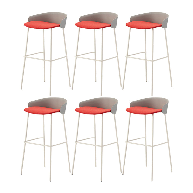 Contemporary Bucket Low Back Armless Bar Stools with White Metal Base