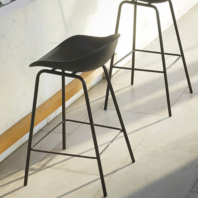 Contemporary Bucket Low Back Plastic Bar Stools with Metal Base