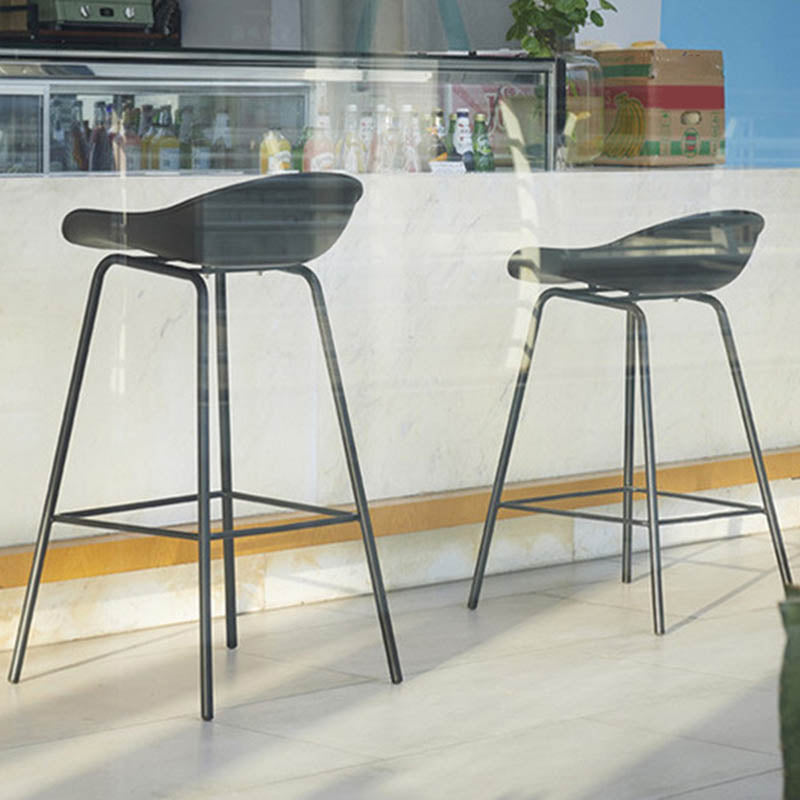 Contemporary Bucket Low Back Plastic Bar Stools with Metal Base
