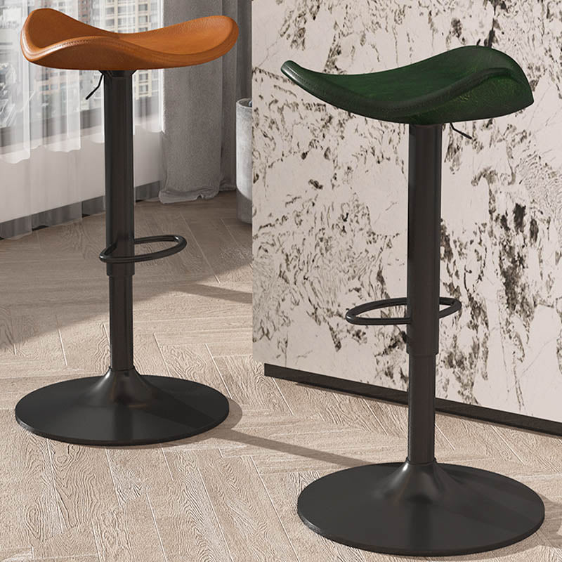 Saddle Seat Adjustable Height Swivel Armless Bar Stool with Footrest