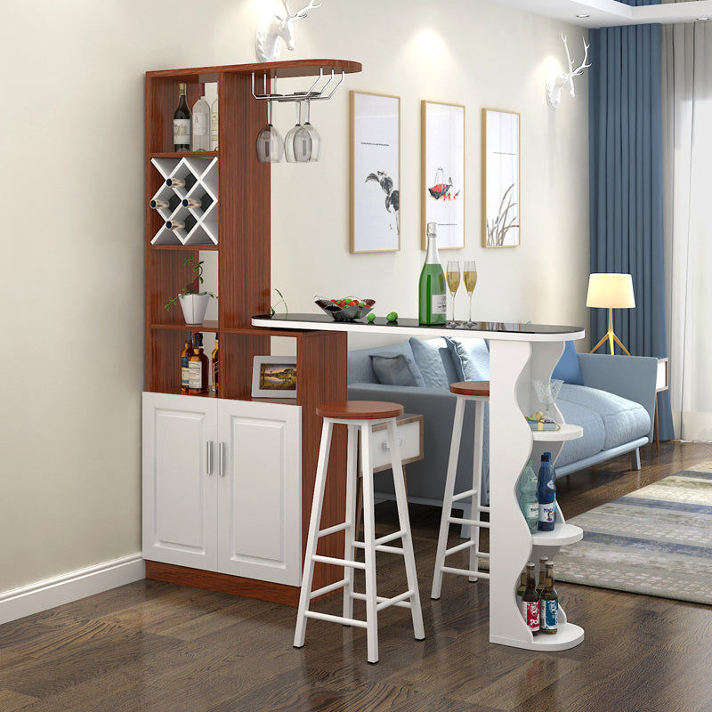 Contemporary Bar Stool and Table Set, Wood 3 Pieces for Living Room