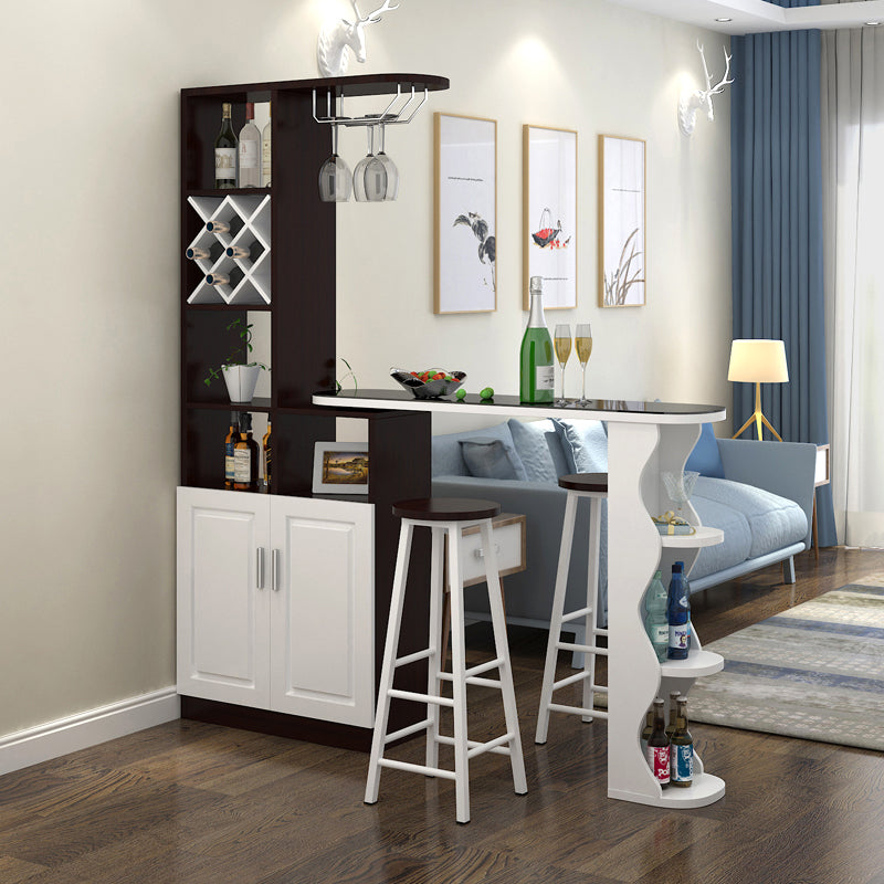 Contemporary Bar Stool and Table Set, Wood 3 Pieces for Living Room