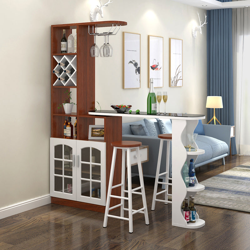 Contemporary Bar Stool and Table Set, Wood 3 Pieces for Living Room