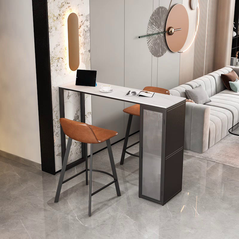 1/5 Pieces Modern Rectangle Sintered Stone Counter Table with High Stools