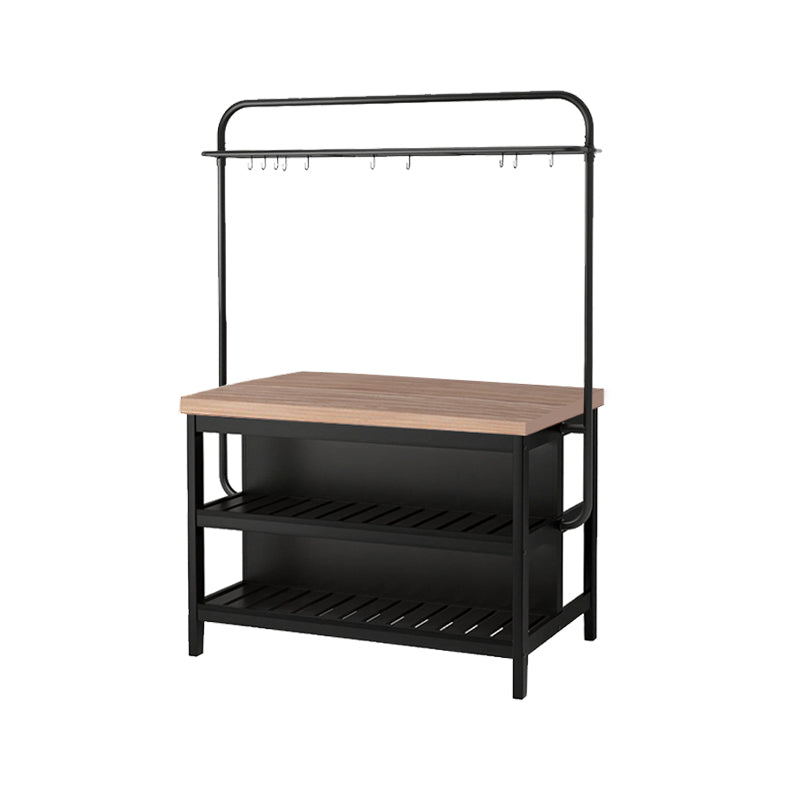 Light Wood Finish Kitchen Island Table with Metal Open Storage
