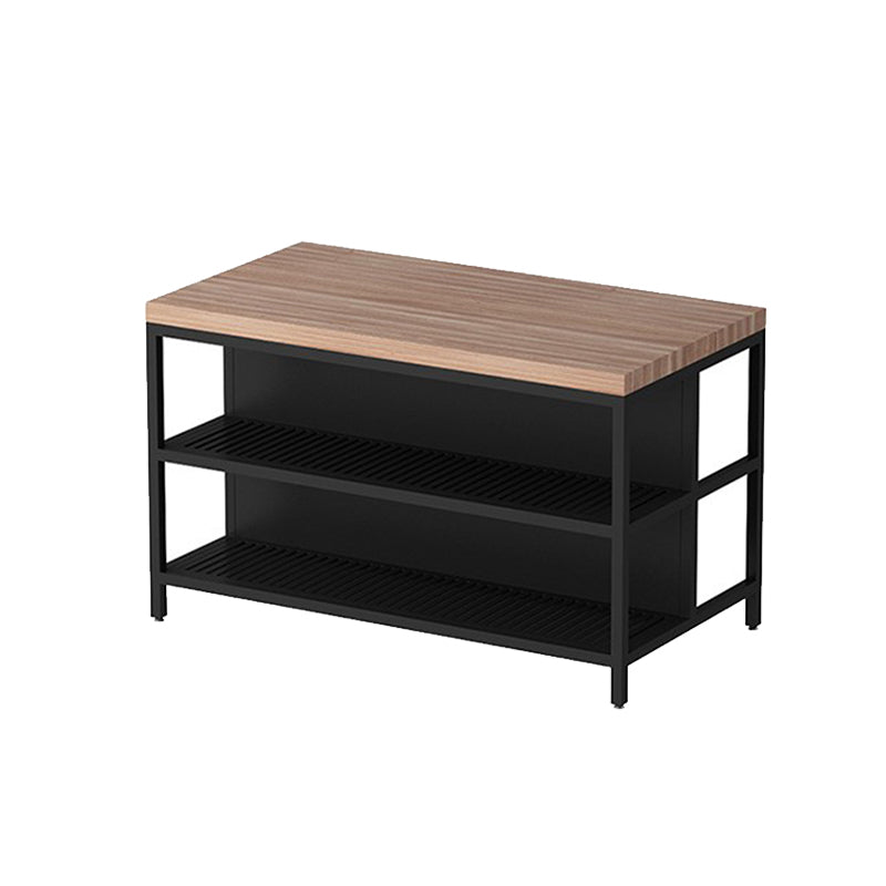 Light Wood Finish Kitchen Island Table with Metal Open Storage