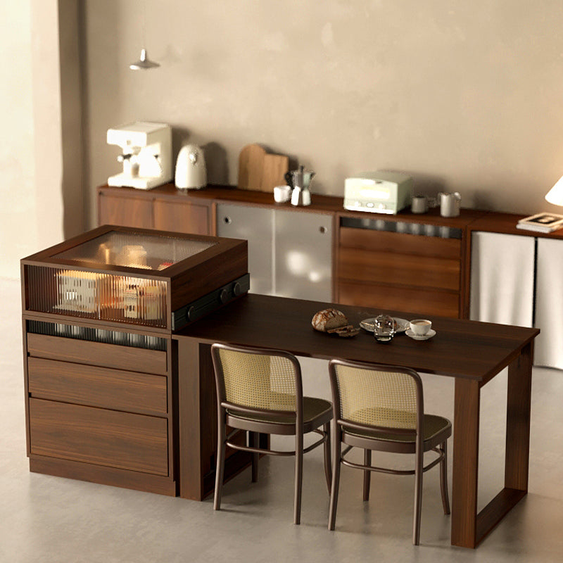 Contemporary Brown Walnut Kitchen Island Table for Dining Room